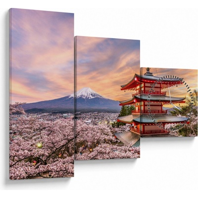 Obraz - Fudži, Japonsko (s hodinami), trojdielne 90x70 cm s hodinami
