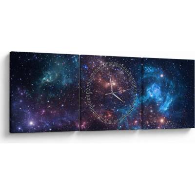 Obraz - Nočná obloha (s hodinami), trojdielne 90x30 cm s hodinami