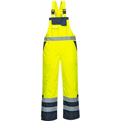 PortWest S489 Zateplené kontrastní laclové kalhoty žlutá/námořnická modrá