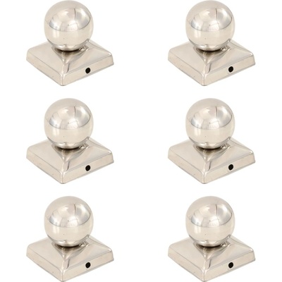 vidaXL Krytky Na Plotové Sloupky 6 Ks S Koulí - Nerezová ocel / 71 x 71 mm - 11461.145493