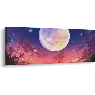 Obraz - Žena a pes pri splne, jednodielne 100x40 cm