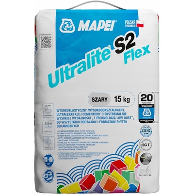 MAPEI Ultralite S2 Flex cementové lepidlo na dlažbu a obklady 15 kg Šedá