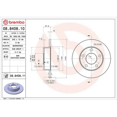 Brzdový kotúč BREMBO 08.8408.11 (08840811)