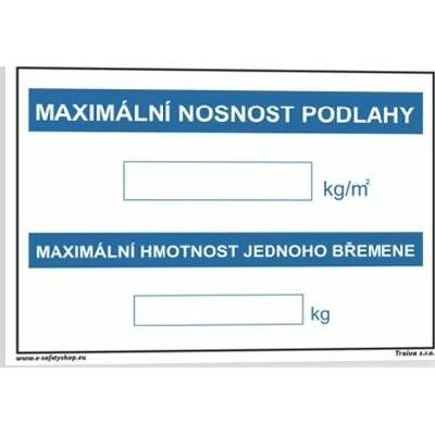 Traiva s.r.o Maximální nosnost podlahy Verze: Samolepka 297 x 210 mm (A4) tl. 0.1 mm - Kód: 01209