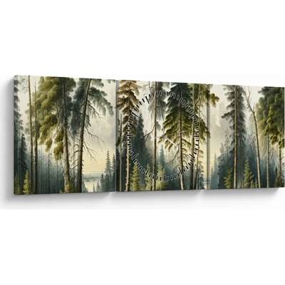 Obraz - Vintage krajina lesov (s hodinami), trojdielne 90x30 cm s hodinami
