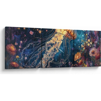 Obraz - Magická medúza (s hodinami), třídílný 90x30 cm s hodinami