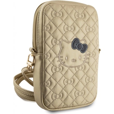 Hello Kitty PU Leather Quilted Pattern Kitty Head Logo Phone Bag, gold