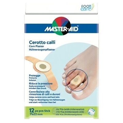 MASTER AID FOOT Care Náplasti na kurie oká a zrohovatenú kožu 71 x 22 mm 12 ks
