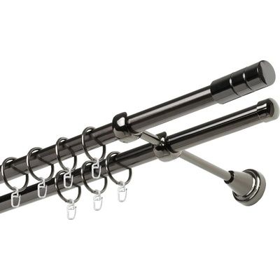OK-GarnýžeCZ - Garnýže kovová dvouřadá 19mm Cylinder onyx 120 cm do stěny / kroužky s háčkem