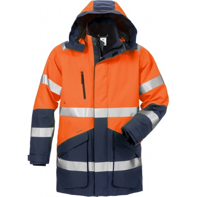 Fristads výstražná zimná parka GORE TEX 4989 GXB Fluorescenčná oranžová Námornícka modrá
