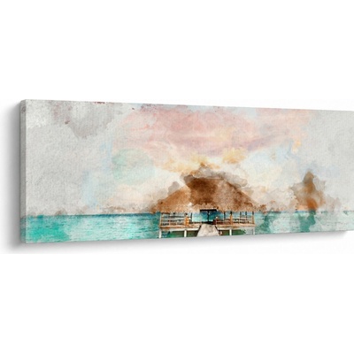 Obraz - Maledivy, drevené mólo, jednodielne 100x40 cm