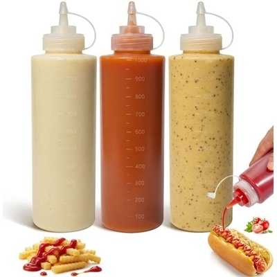 OAMCEG 3dílná lisovací lahev 1000ml, plastová lisovací lahev na omáčky, olej 32OZ sada 3 kusů