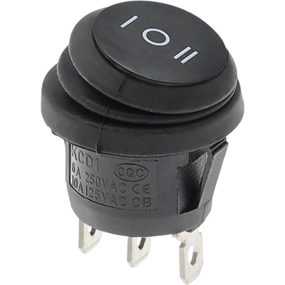 Kolískový vypínač okrúhly KCD1, ON-OFF-ON, IP65, 250V/6A