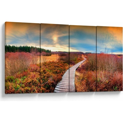 Obraz - Jesenná cesta krajinou, štvordielne 160x80 cm
