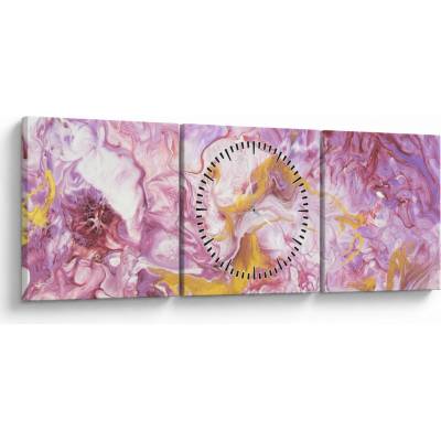 Obraz - Ružová abstrakcia (s hodinami), trojdielne 90x30 cm s hodinami