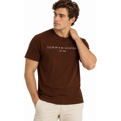 Tommy Hilfiger pánské tričko s Krátkým Rukávem Burgundy Brown