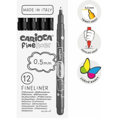 Jemné linery Carioca Fineliner 0,5 mm – 12 ks - černý