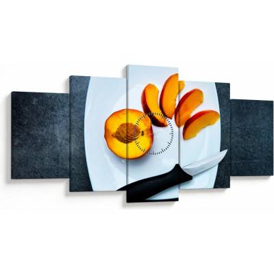 Obraz broskyne (s hodinami), päťdielne 150x80 cm s hodinami