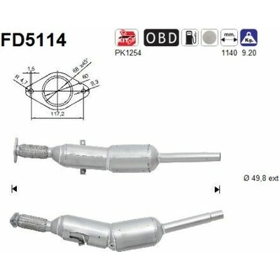 Filter sadzí pevných častíc výfukového systému AS FD5114