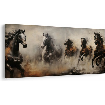 Obraz - Olejomaľba koní, jednodielne 250x125 cm
