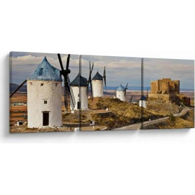 Obraz - Veterné mlyny Consuegra, Španielsko, trojdielne 90x30 cm