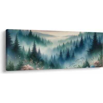 Obraz - Lesní krajina s mlhou, jednodílný 100x40 cm