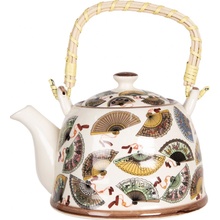 Clayre & Eef Porcelánová konvice na čaj s motivem vějířů 18x14x12 cm 0,8L
