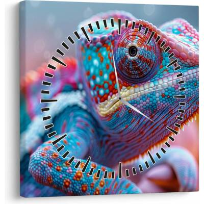 Obraz - Sfarbený chameleón (s hodinami), jednodielne 30x30 cm s hodinami
