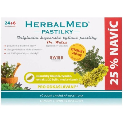 HerbalMed Dr. Weiss Islandský lišejník tymián vitamin C 30 pastilek