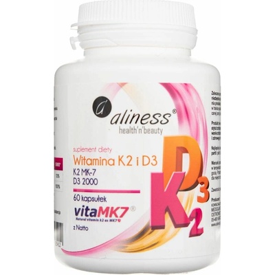 Aliness Vitamín K2 MK-7 100 mcg s Natto D3 60 kapsúl