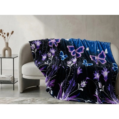 Textilomanie Mikroplyš deka VIOLET BUTTERFLY tmavě modrá 160x200