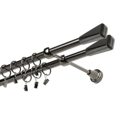 OK-GarnýžeCZ - Garnýž kovová dvouřadá 19mm Trapez double onyx 380 cm do stropu / kroužky s háčkem