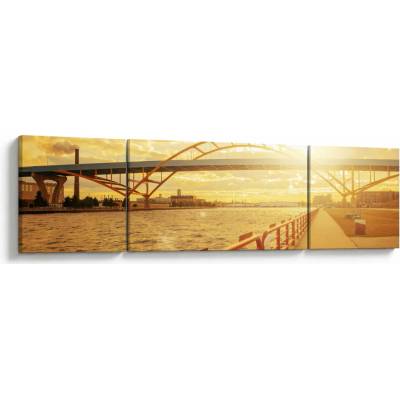Obraz mostu se západem slunce, třídílný 170x50 cm