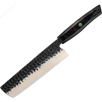 IZMAEL Damaškový kuchynský nôž Zankoku Nakiri/Čierna/Hnedá 18.9 cm