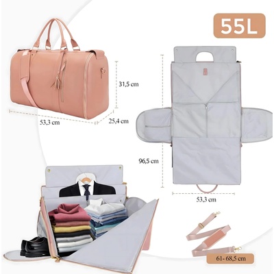 RealG RC-K-1698 Skladateľná cestovná taška na obleky a šaty, 55 l, 2 v 1, ružová