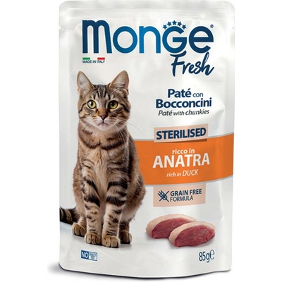 MONGE Fresh Sterilised paštéta s kačacími kúskami v kapsičke pre sterilizované mačky 85 g