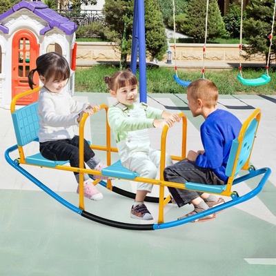 Costway 3 místná houpačka Garden Rocker modro- žlutá