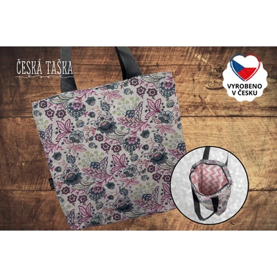 Česká Taška Taškokabelka BOTANICA black XL Česká ručně šitá taška s podšívkou a zipem 50×50 cm