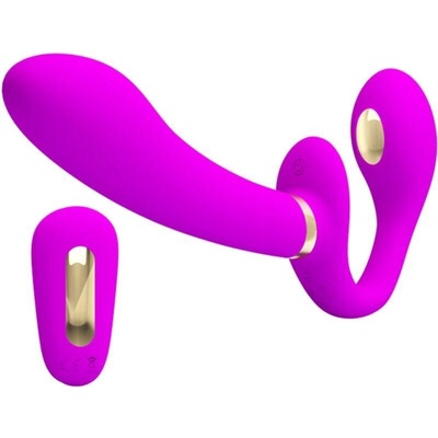 Pretty love thunderbird double strap-on vibrator remote control purple