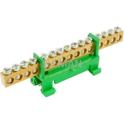 Můstek PE 15 (svorkovnice 15x16mm2), nekrytý IP00, zelený, 63A, na DIN