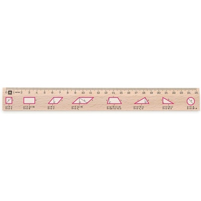 Metrie Didakt-M07 Dřevěné pravítko s potiskem Obvody základních těles 25 cm