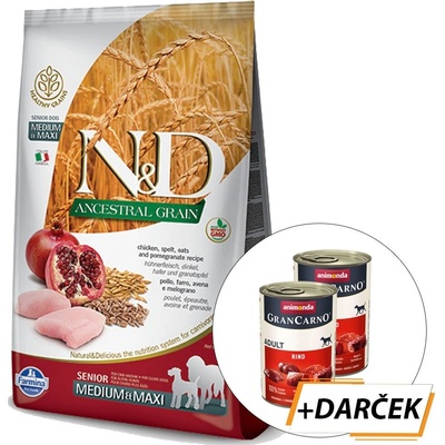 N&D Ancestral Grain Dog Senior Medium & Maxi Chicken Spelt Oats & Pomegranate 12 kg