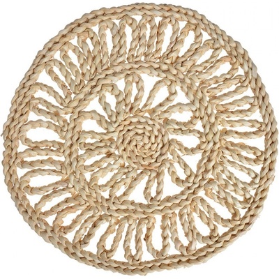Clayre & Eef Přírodní slaměné kulaté prostírání Boho se vzorem Ø 30x1 cm