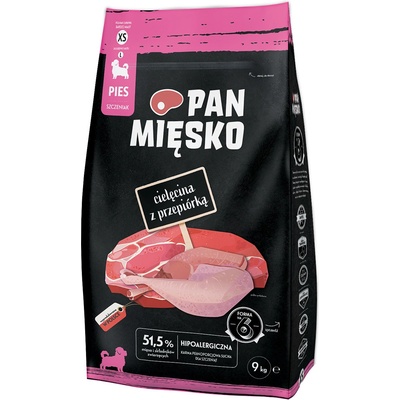 PAN MIĘSKO Telecí s křepelkou XS pro štěňata 9 kg