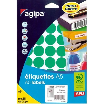 Agipa Etikety kruhové 24mm A5 zelené