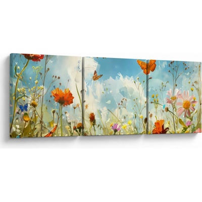 Obraz - Motýle na letnej lúke, trojdielne 90x30 cm