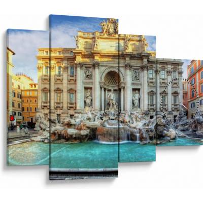 Obraz - Fontána di Trevi (s hodinami), Čtyřdílný 110x75 cm s hodinami