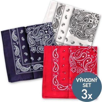 KNITVA Bandana šátky 55x55 cm 3 kusy - kašmír modrý + zelený + červený