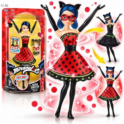 Playmates Miraculous Beruška a černý kocour Hero Switch Ladybug