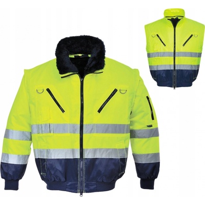 PortWest bunda HI-Vis 3v1 PJ50 reflexní zateplená Žluto-navy